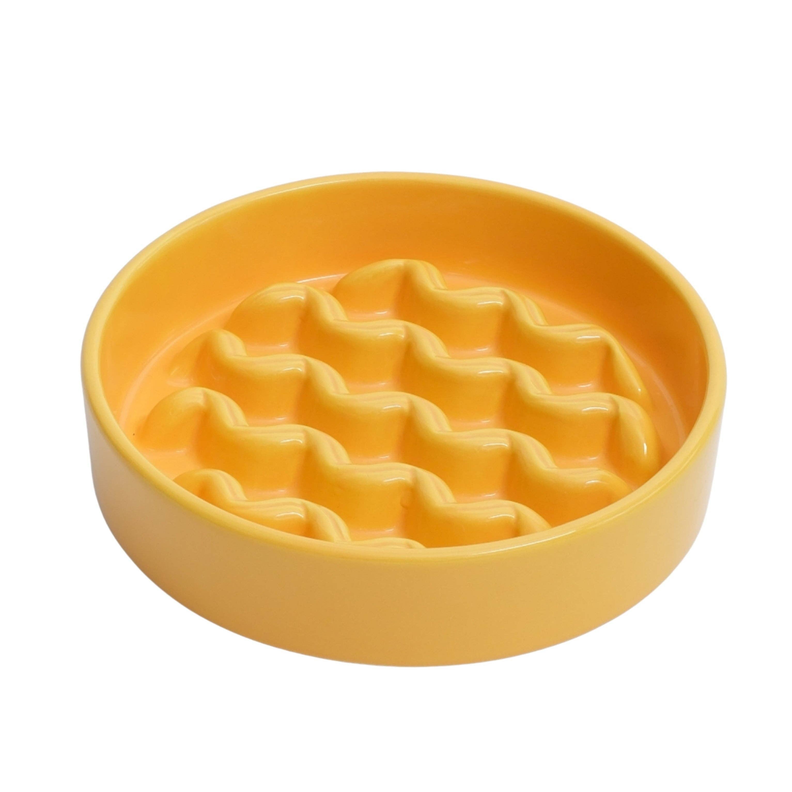 Macaroni Slow Feeder Dog Bowl in Yellow by PEHOM NYC