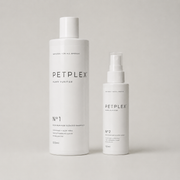 Two Petplex pet care products on a light gray background
