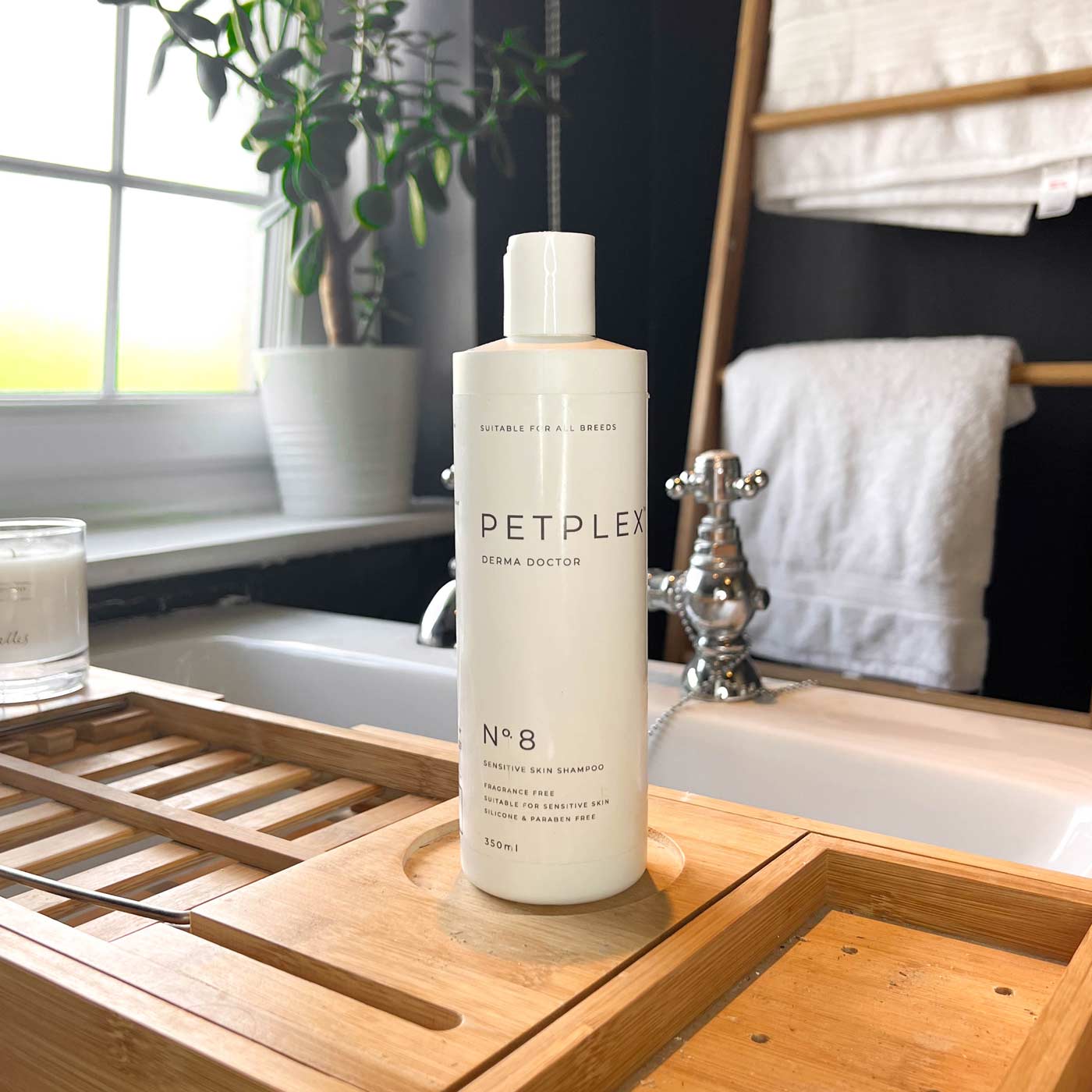 Close-up of the PetPlex Derma Doctor Shampoo bottle