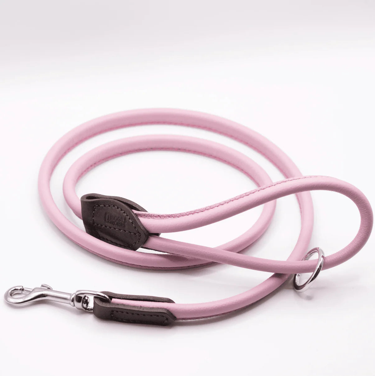 Rolled Soft Leather Dog Lead - Pink