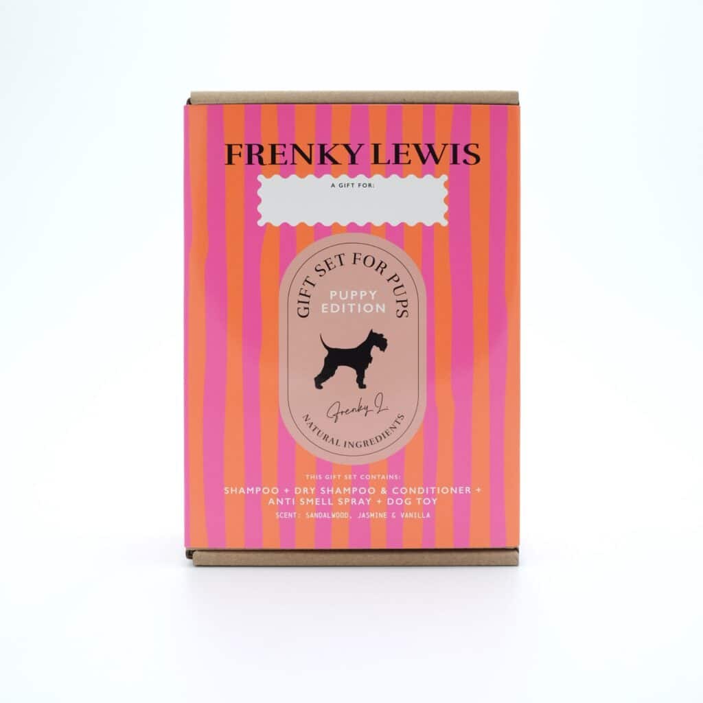 Frenky Lewis gift set for dogs with striped packaging on a white background