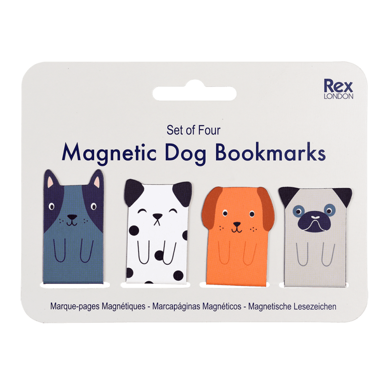 Rex London Magnetic Dog Bookmarks set of 4 featuring cute dog designs for book lovers