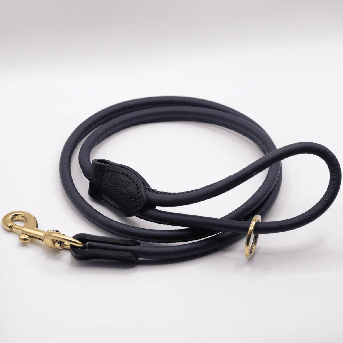 Rolled Soft Leather Dog Lead - Navy