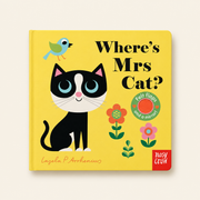 Book cover of 'Where's Mrs Cat?' with a cat illustration on a yellow background